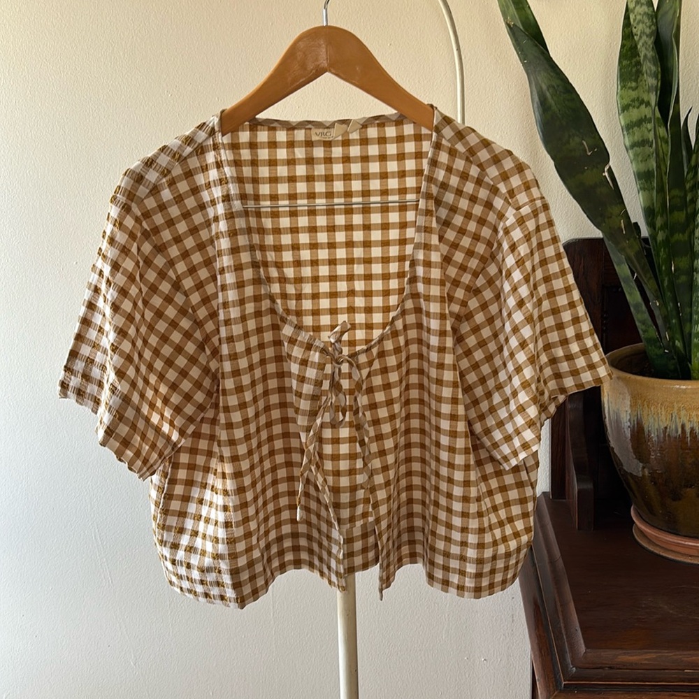 Brown Gingham Women's Top